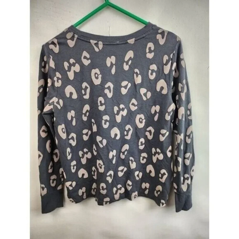 AnyBody Womens Sweatshirt Small Gray‎ Tan French Terry Animal Print Loungewear